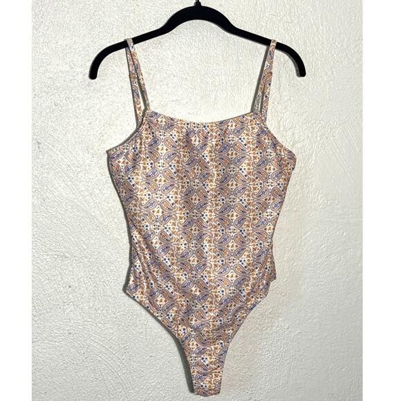 NWOT Aperol Paisley Print High Cut Cheeky One-Piece Bathing Suit Size Medium - Picture 1 of 5